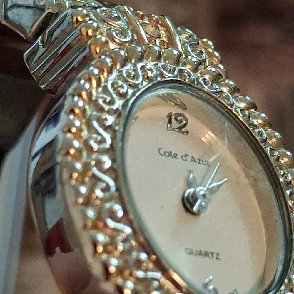 Cote d'Azur Two-Toned Cuff Watch With Rhinestones. *READ DESCRIPTION*
